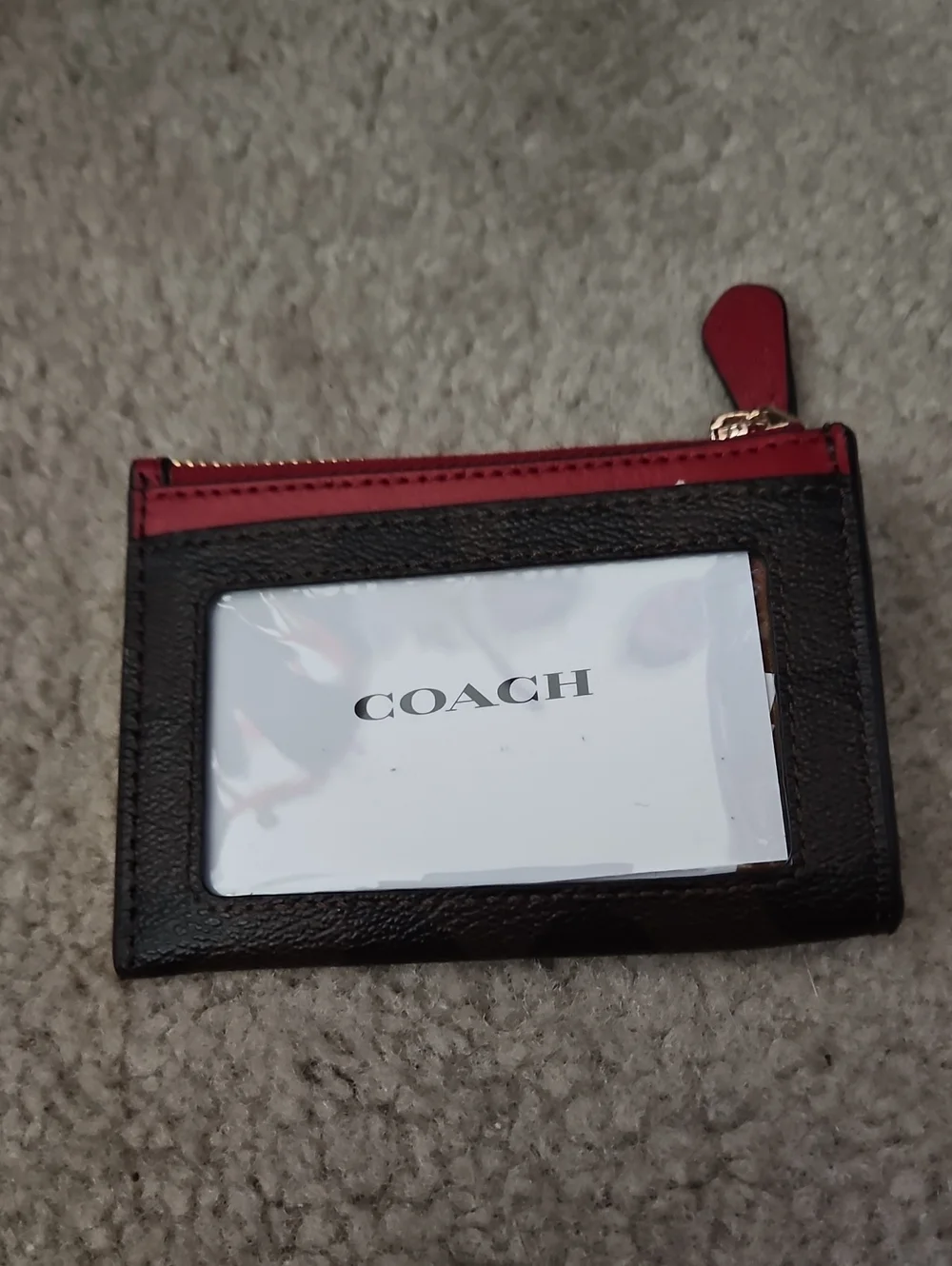 COACH Women's Small Card Case Wallet in Brown and Red